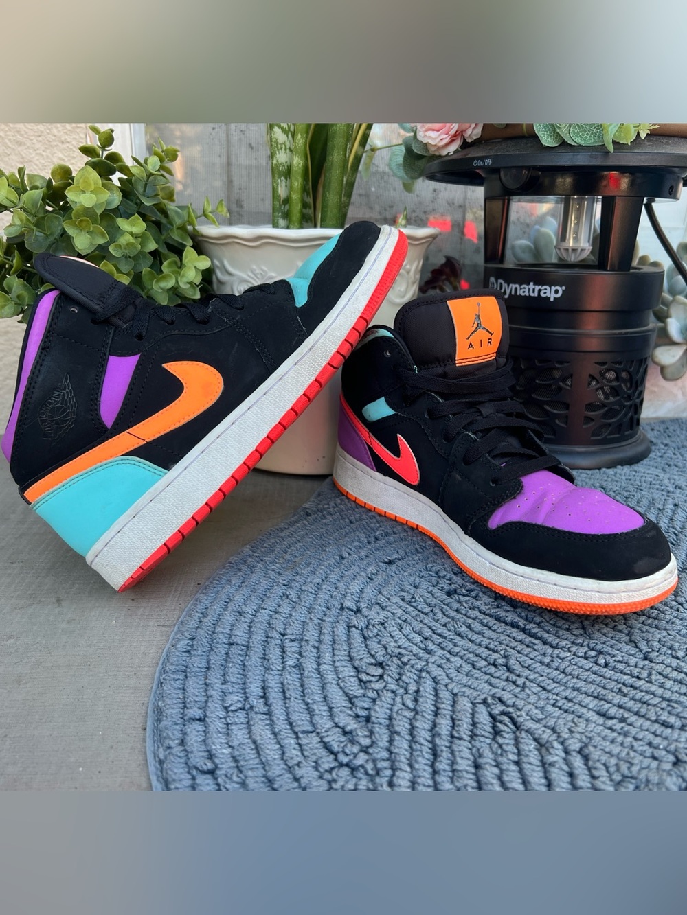 Jordan Kids' Mid-Top Sneakers in Black with Purple & Orange Accents